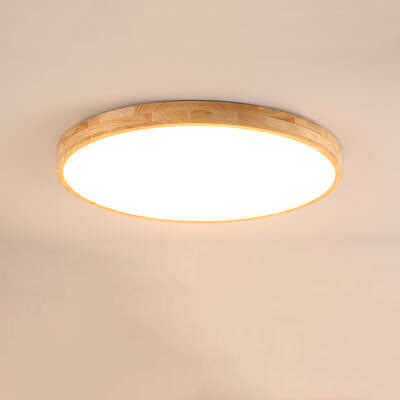 Wooden Framed Round Ceiling Light – LED Flush Mount Fixture