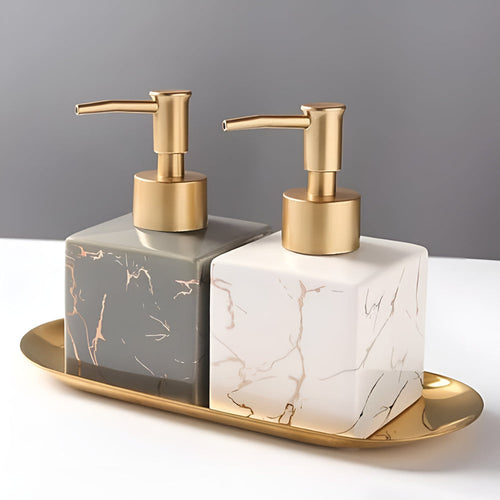 Ceramic Soap Dispenser in Marble Design with Gold Pump