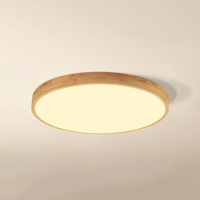 Wooden Framed Round Ceiling Light – LED Flush Mount Fixture