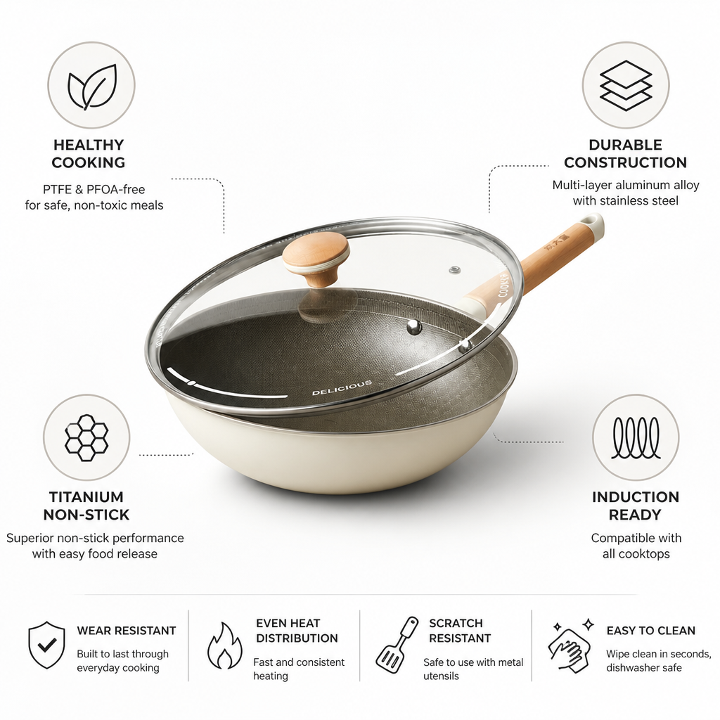 Titanium Non-Stick PTFE & PFOA-Free Induction-Ready Wok