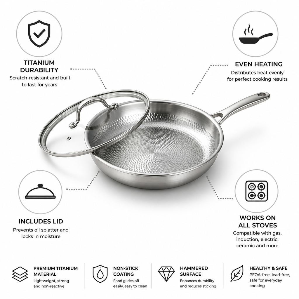 Titanium Non-Stick Hammered Frying Pan (With Lid)
