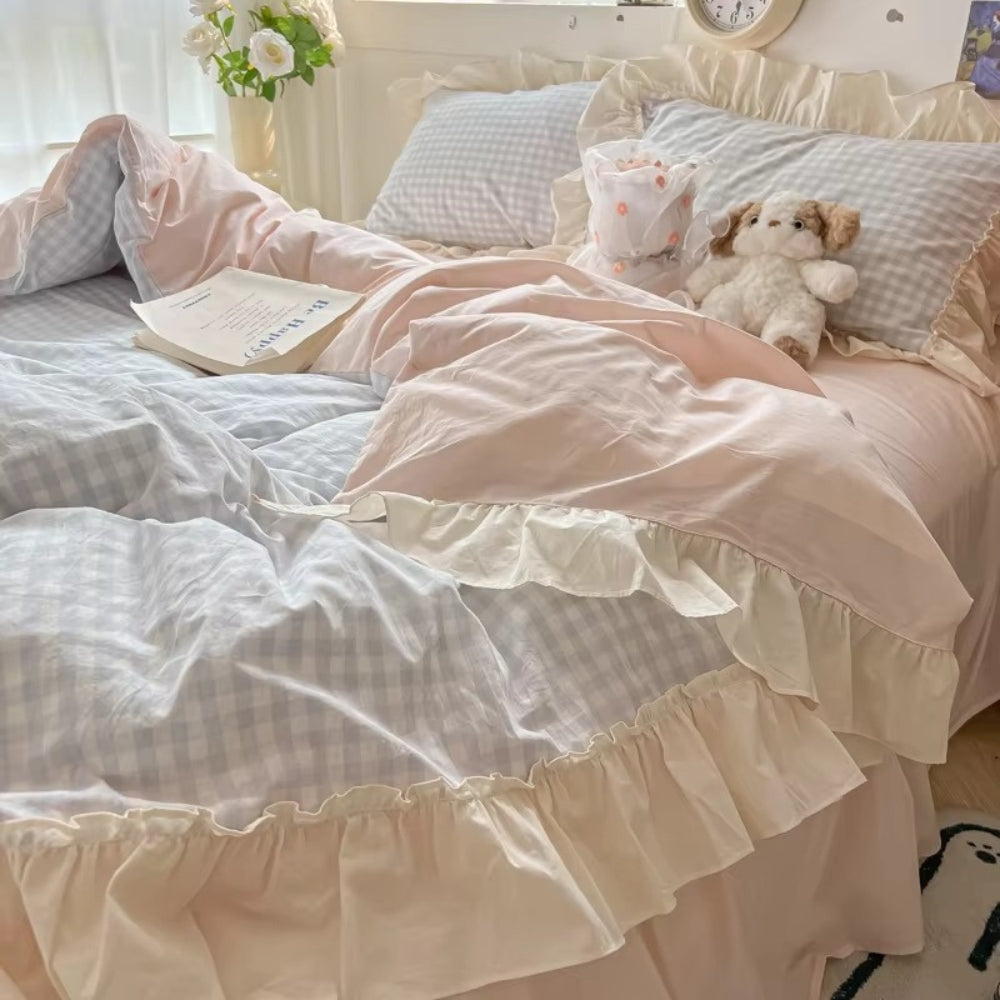 Ruffled Checkered Gingham Bedding Set