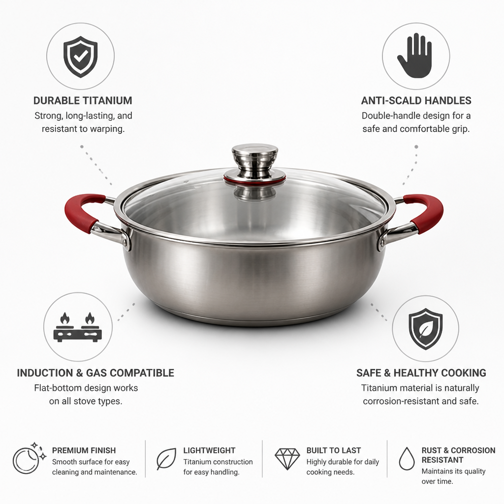 Durable Titanium Induction-Compatible Frying Pan (30 cm, Anti-Scald Handles)
