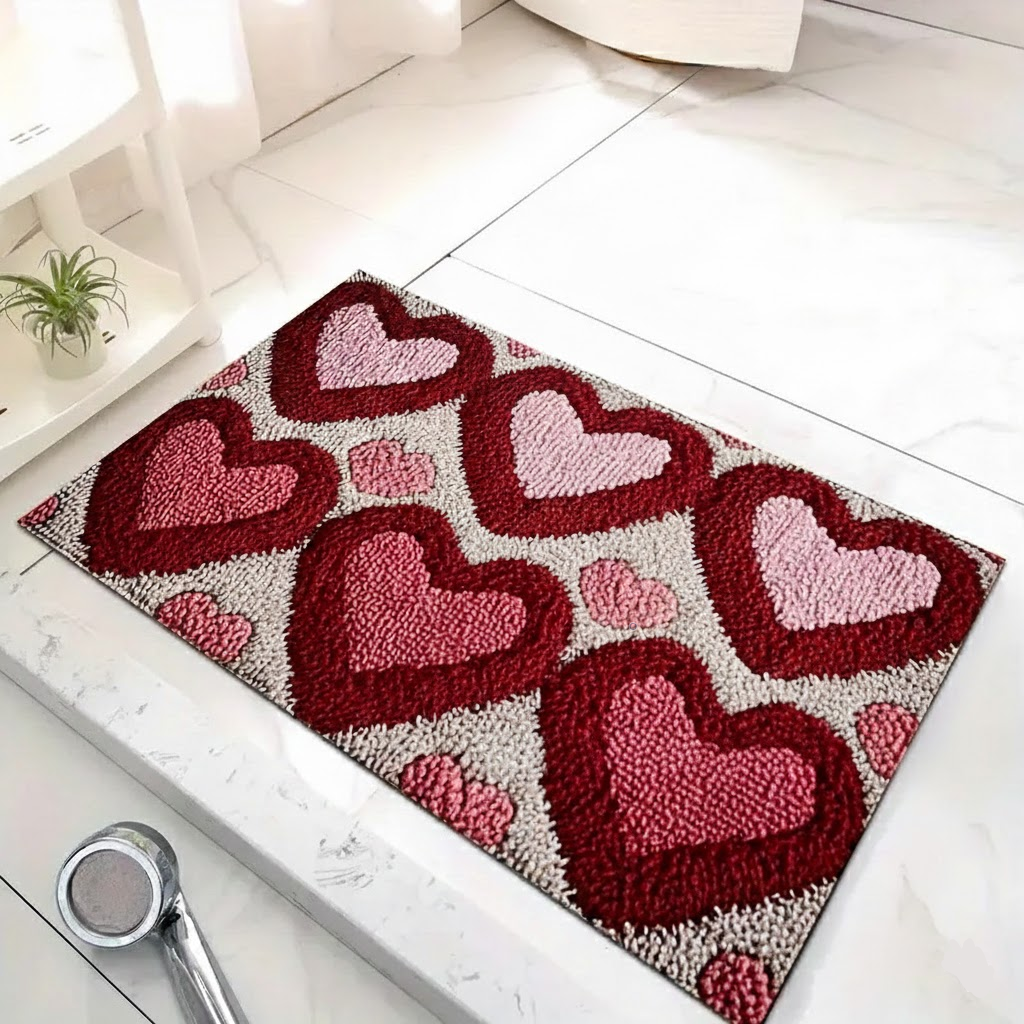 Non-Slip Polyester Entry Mat with Heart Design for Doorway