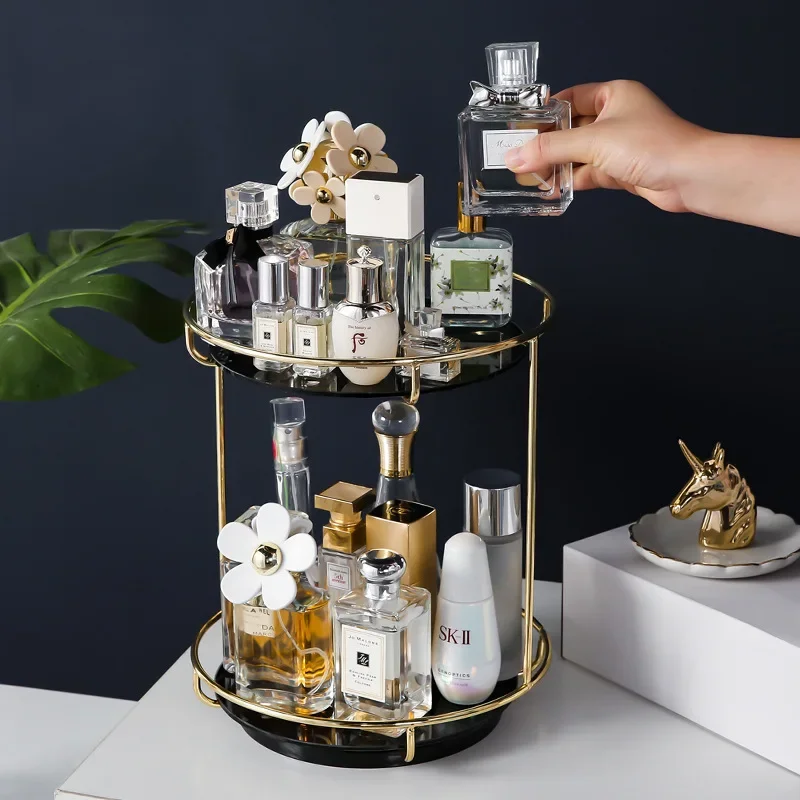 Gilded Glam 2-Tier Rotating Vanity Display for Beauty Essentials