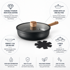 Durable Titanium Non-Stick Frying Pan With Lid (3-Pc Set)