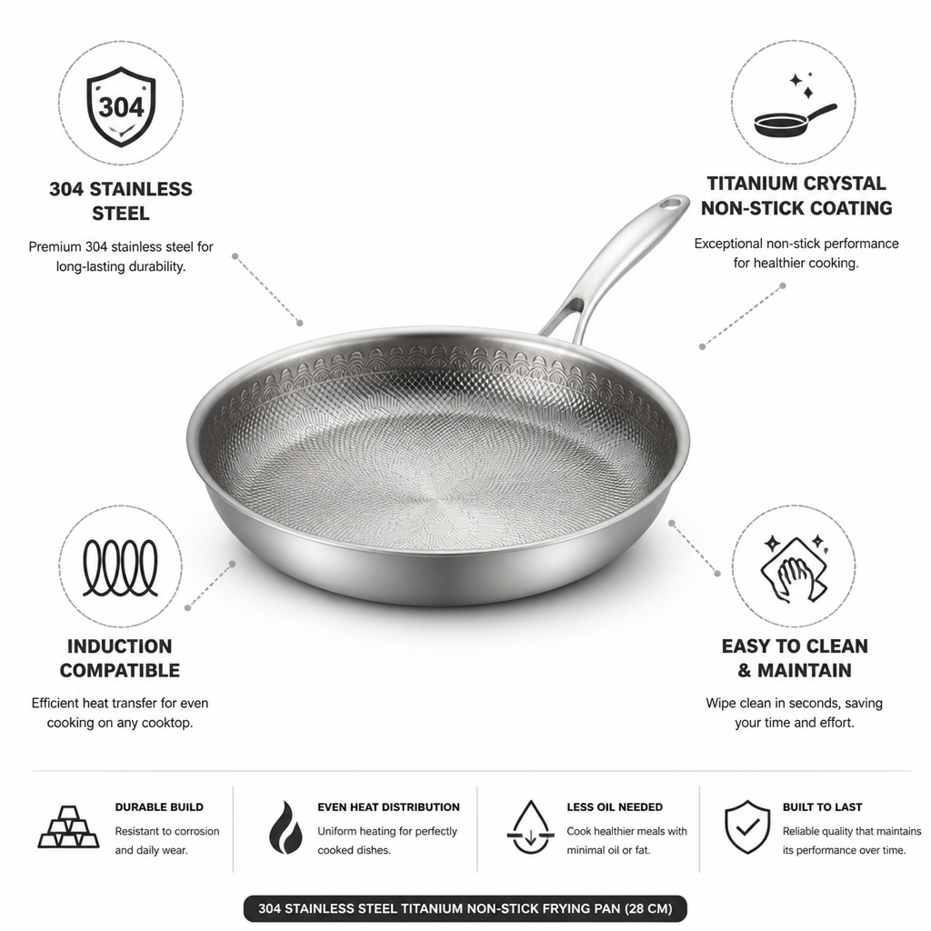 304 Stainless Steel Titanium Non-Stick Frying Pan (28 cm)