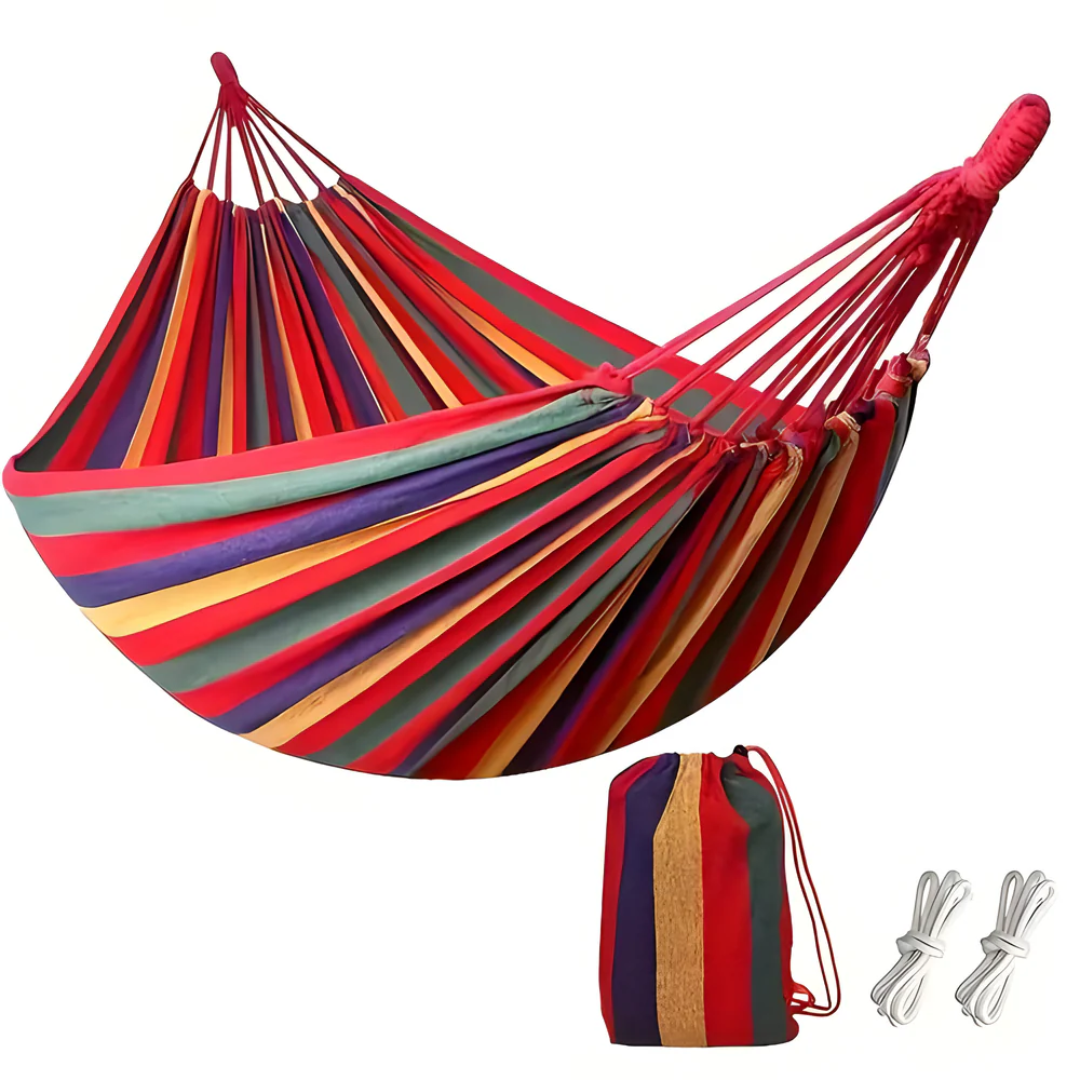 Striped Pattern Outdoor Hammock with Rope Loops