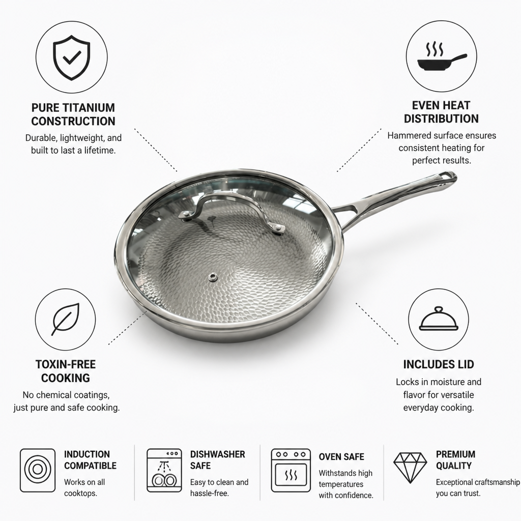 Pure Titanium Hammered Frying Pan (30 cm, With Lid)
