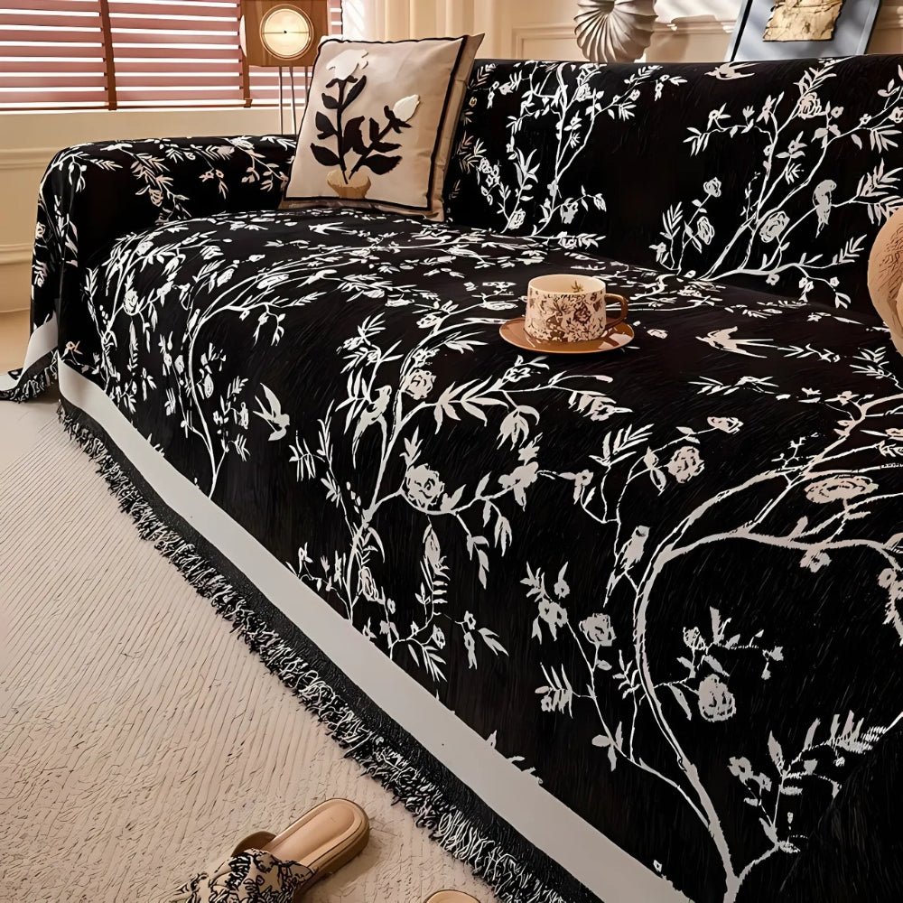 Floral Pattern Sofa Protector - Chenille with Tassels