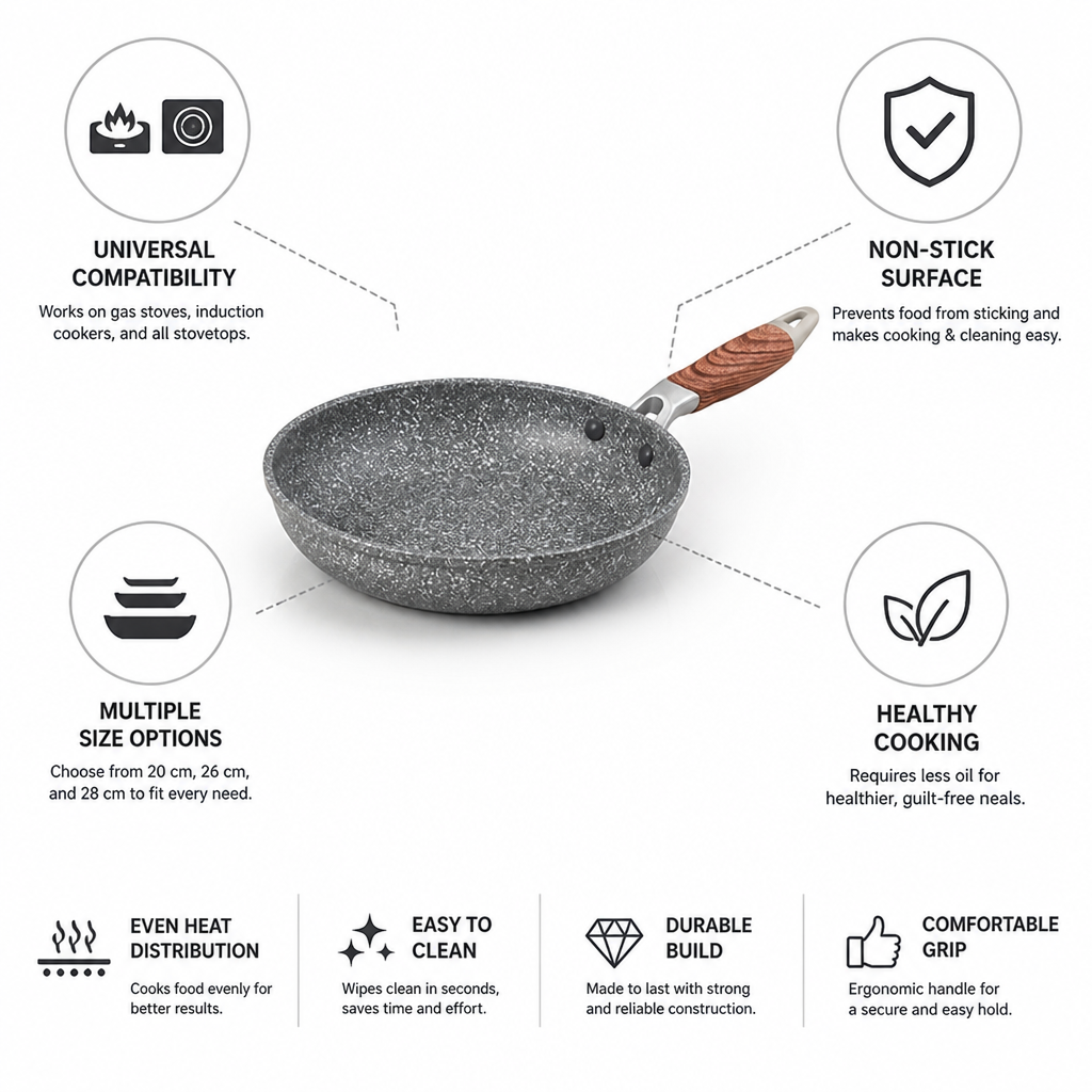 Induction & Gas Compatible Non-Stick Frying Pan (20/26/28 cm)