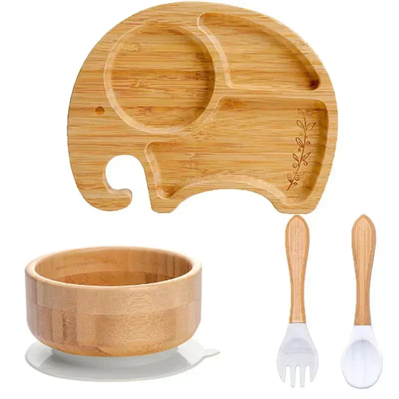 Children's Tableware Set Bamboo Suction Base 4-Piece