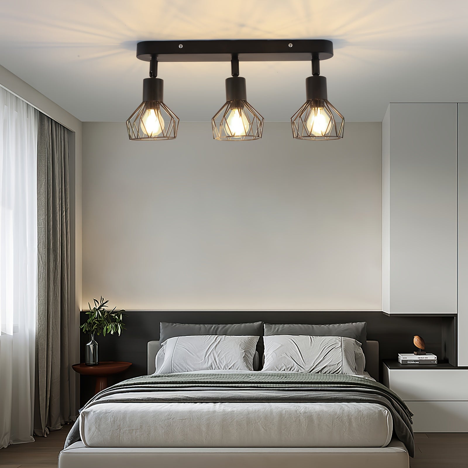 Industrial Black Metal Ceiling Spotlight with Three Lights