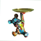 Bear Figurine with Round Tray for Tabletop Decoration