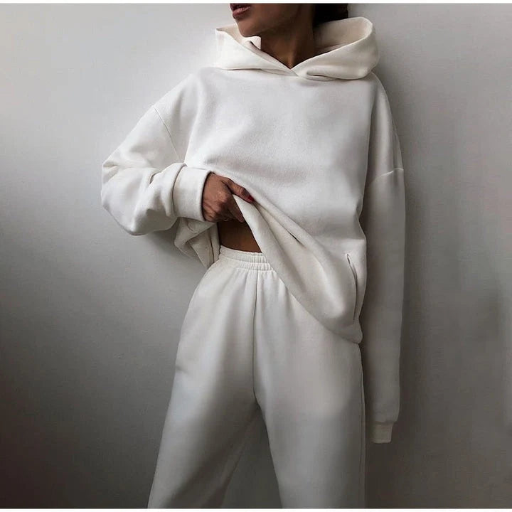 Lounge Set Oversized Relaxed Fit Cotton-Poly Blend Elastic Waistband