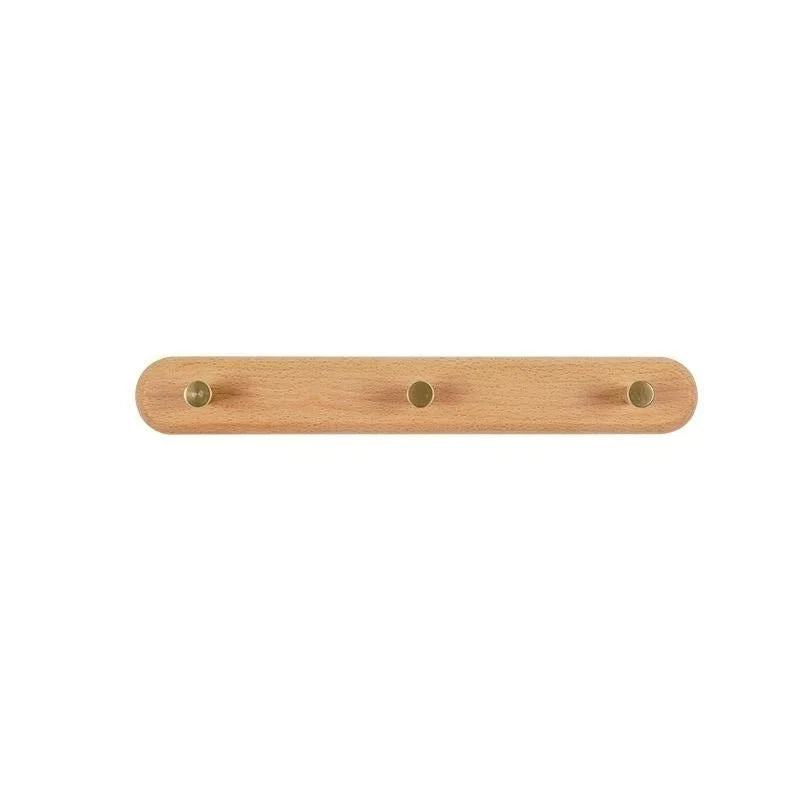 Wall-Mounted Coat Rack Natural Wood & Brass Hooks