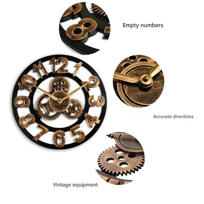 Wall Clock Solid Wood Retro Industrial 30cm