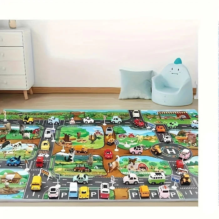 Kids Play Mat Reversible Farm & Traffic Machine Washable