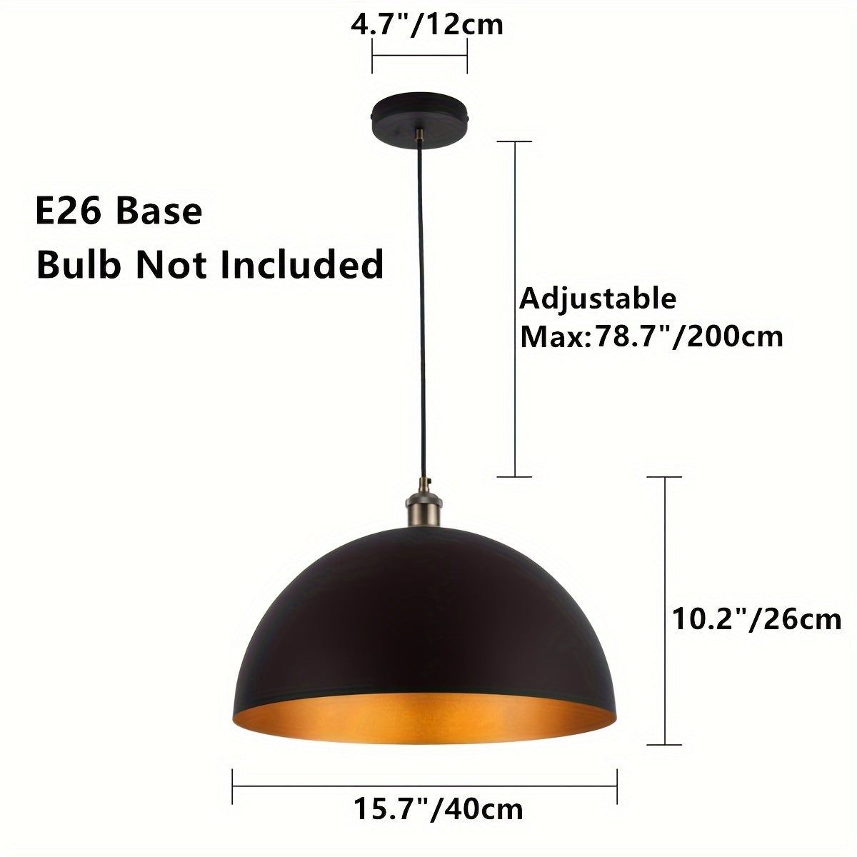 Industrial Dome Pendant Light in Black and Gold Iron Finish