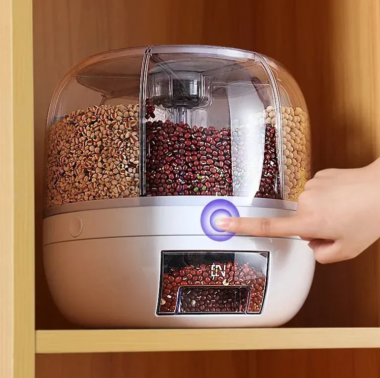 Grain Dispenser 360° Rotating 6-Compartment Airtight