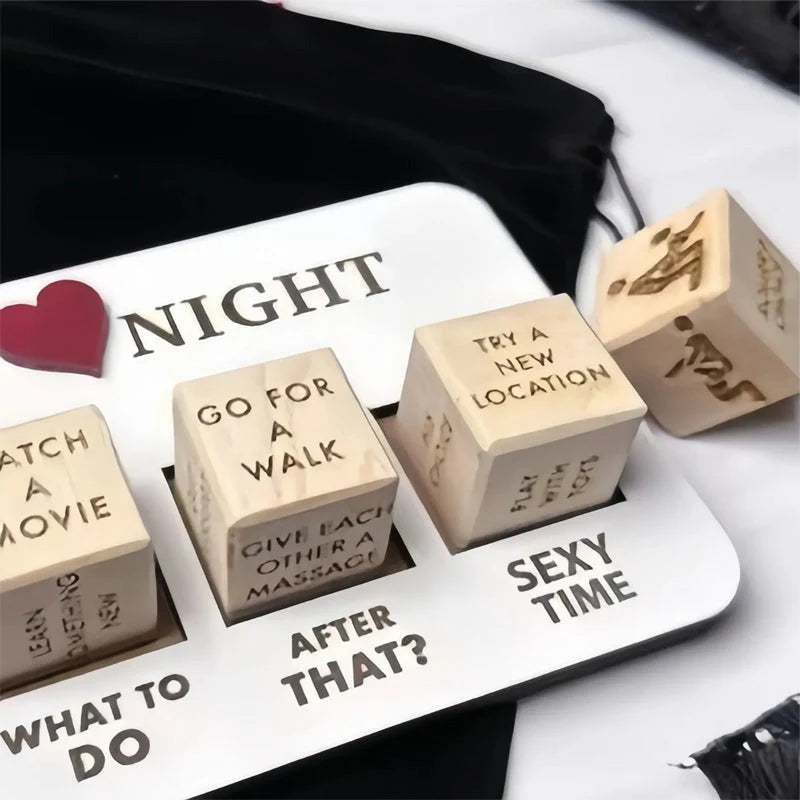 Couples Dice Game Set Natural Wood Board & Dice