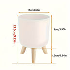 Decorative Plant Pot with Wooden Legs – Round Design for Indoor/Outdoor Use