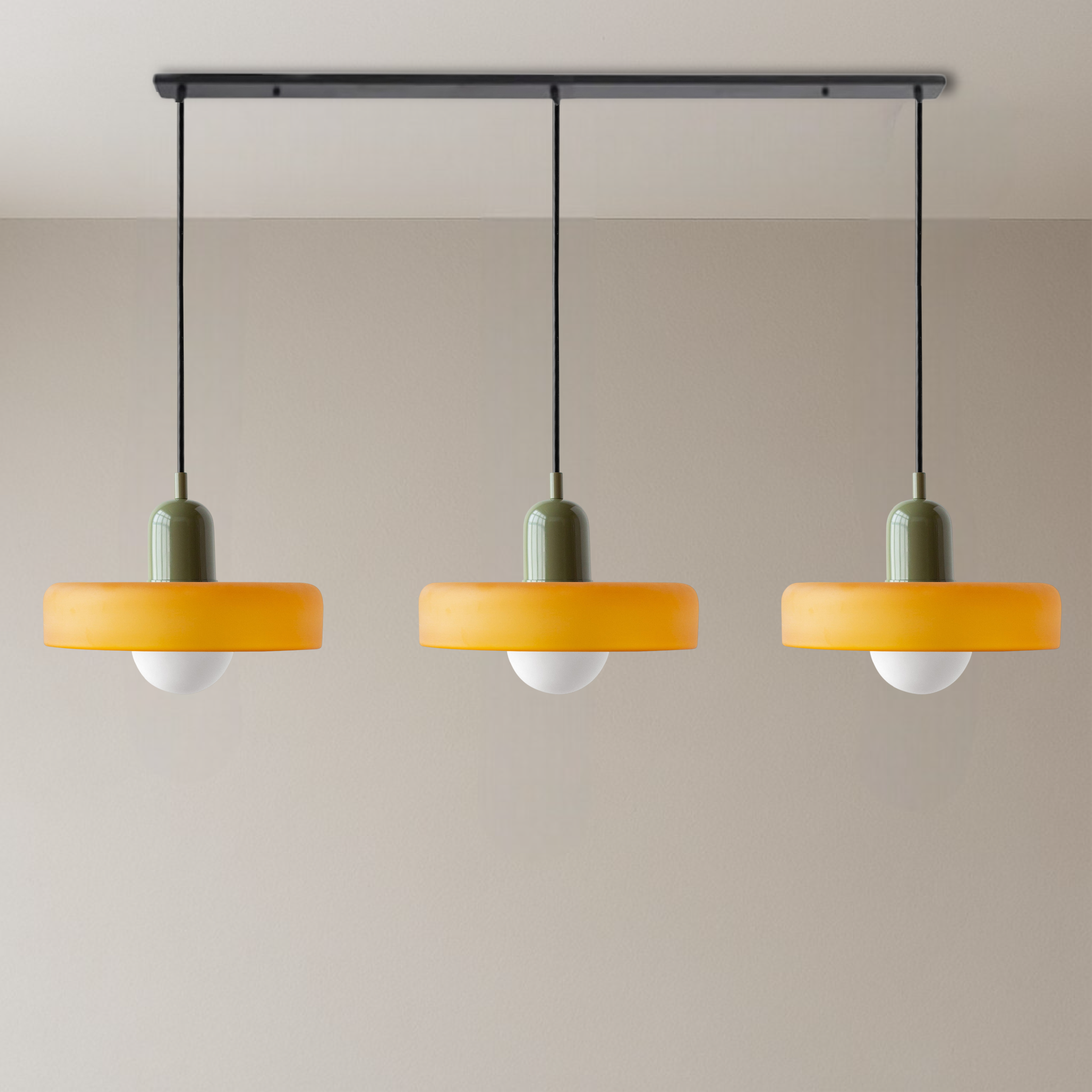Triple Glass Pendant Light in Bauhaus Style