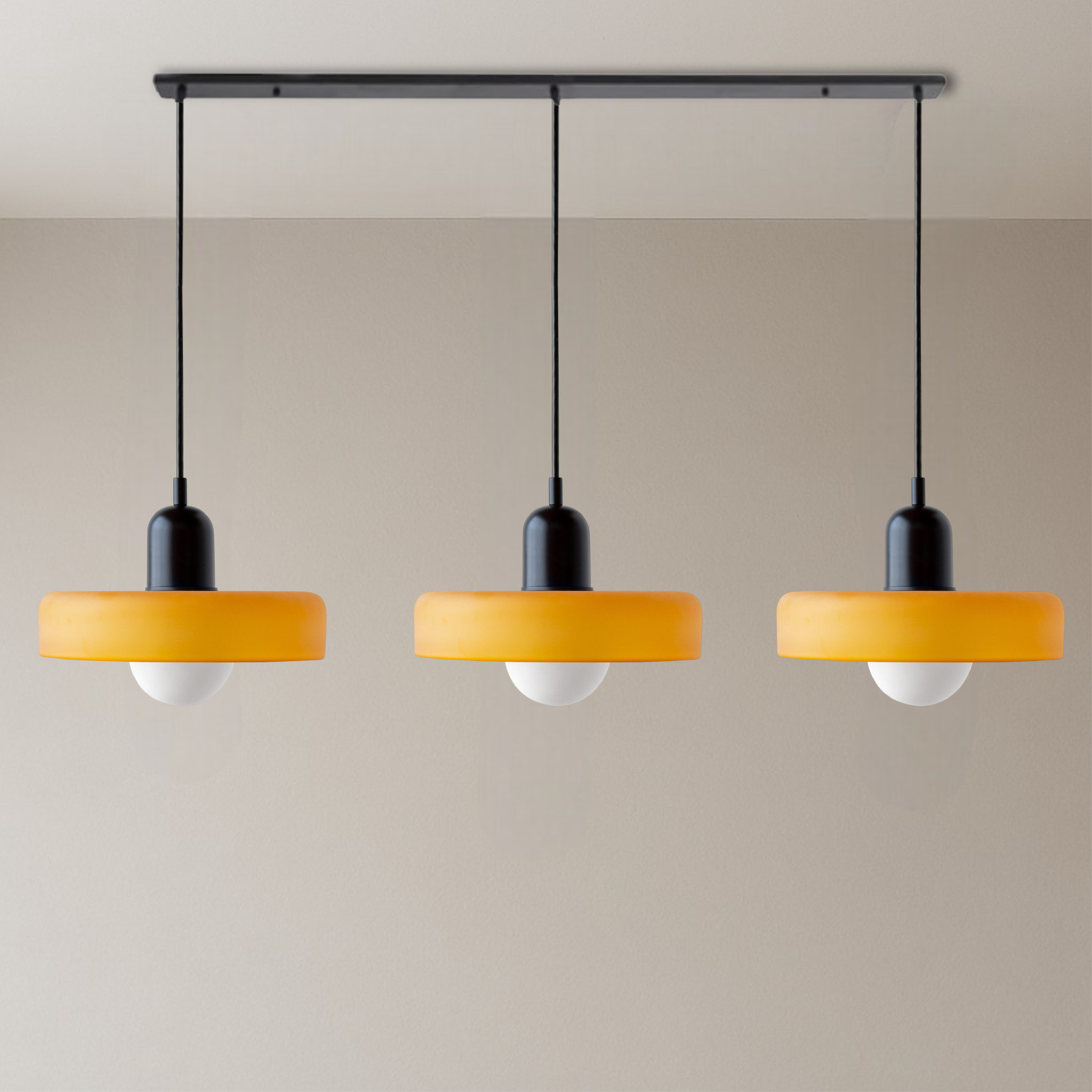 Triple Glass Pendant Light in Bauhaus Style