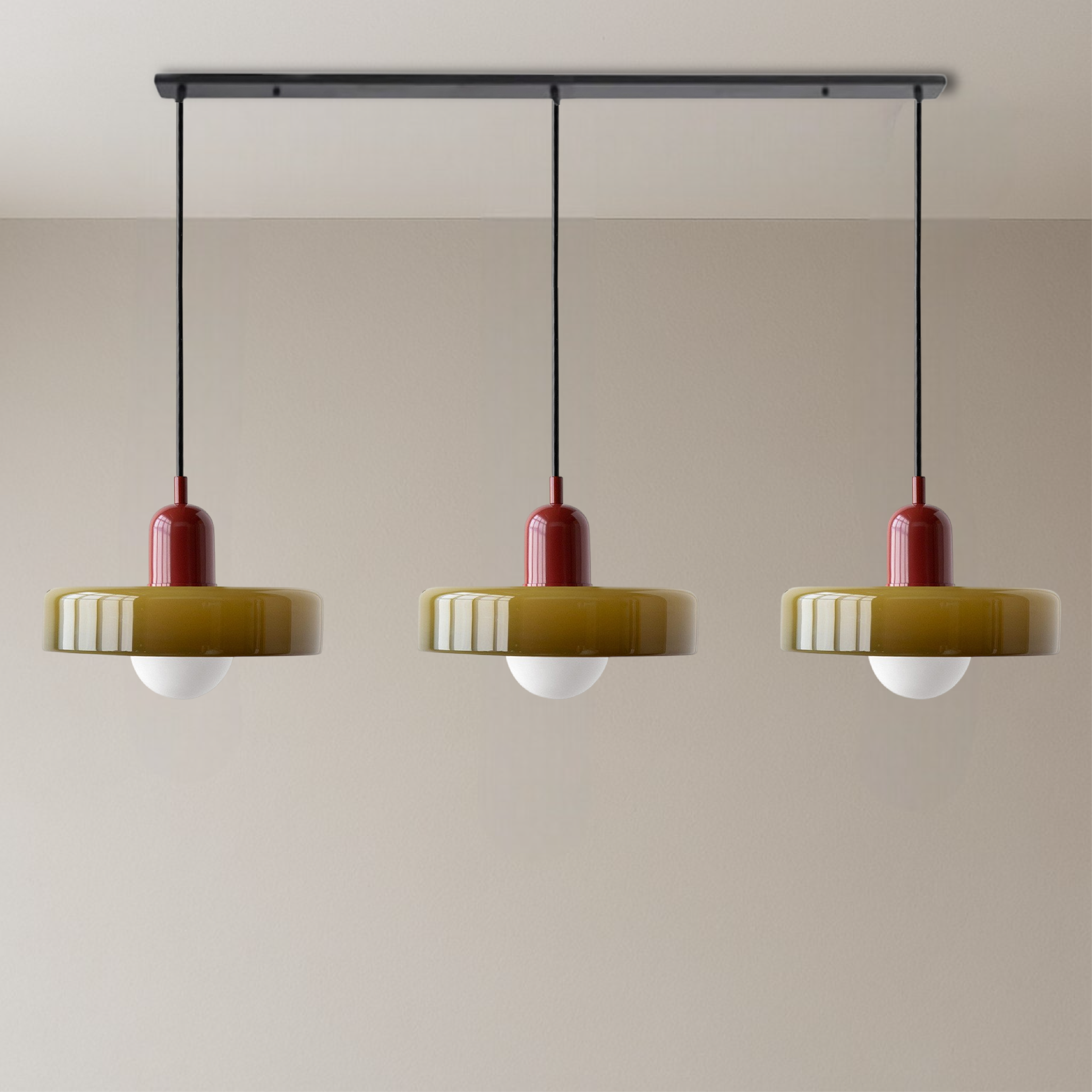 Triple Glass Pendant Light in Bauhaus Style