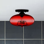 Amber Glass Flush Mount Fixture - Art Deco Style Globe Ceiling Light