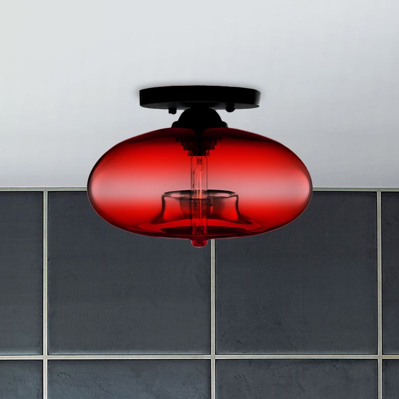 Amber Glass Flush Mount Fixture - Art Deco Style Globe Ceiling Light