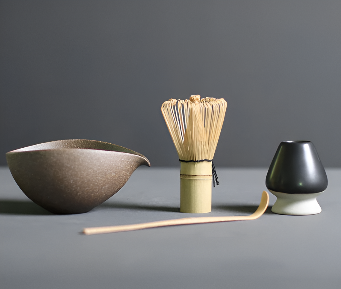 Ceramic Bowl and Bamboo Whisk Matcha Set – 4-Piece Japanese Tea Essentials