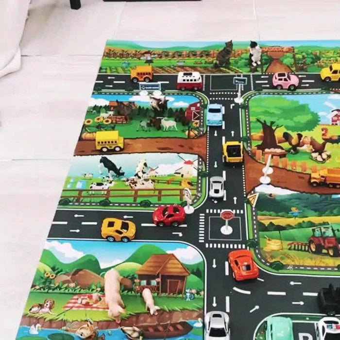 Kids Play Mat Reversible Farm & Traffic Machine Washable