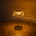 LED Table Lamp with Ribbed Shade and Metal Base – Rechargeable Glass Design