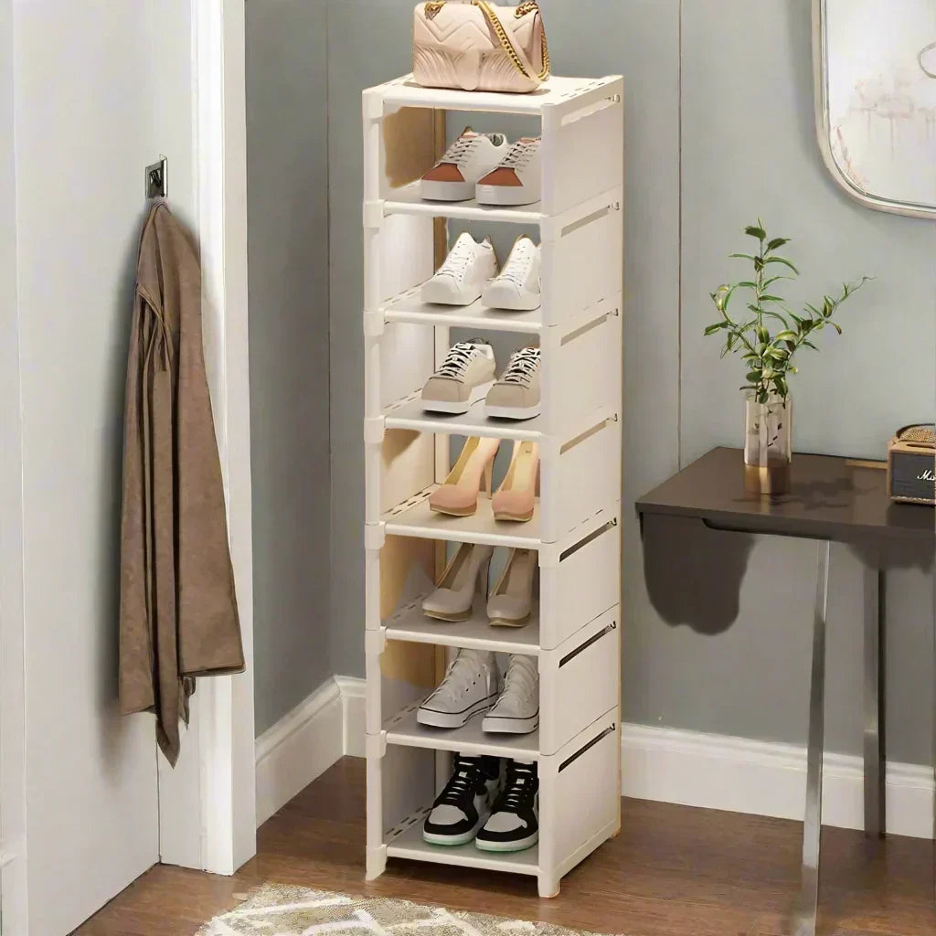 Shoe Rack Space-Saving Metal Frame & Fabric Shelves