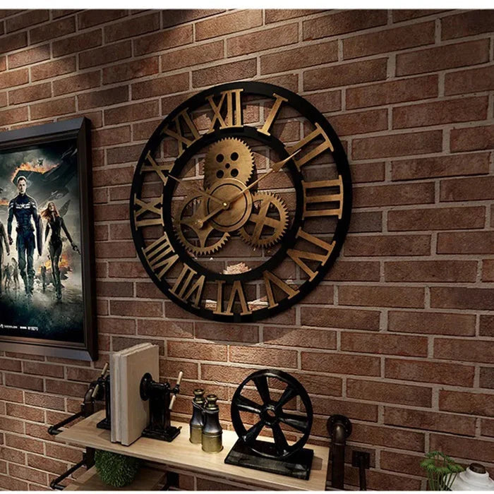 Wall Clock Solid Wood Retro Industrial 30cm