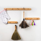 Wall-Mounted Coat Rack Natural Wood & Brass Hooks
