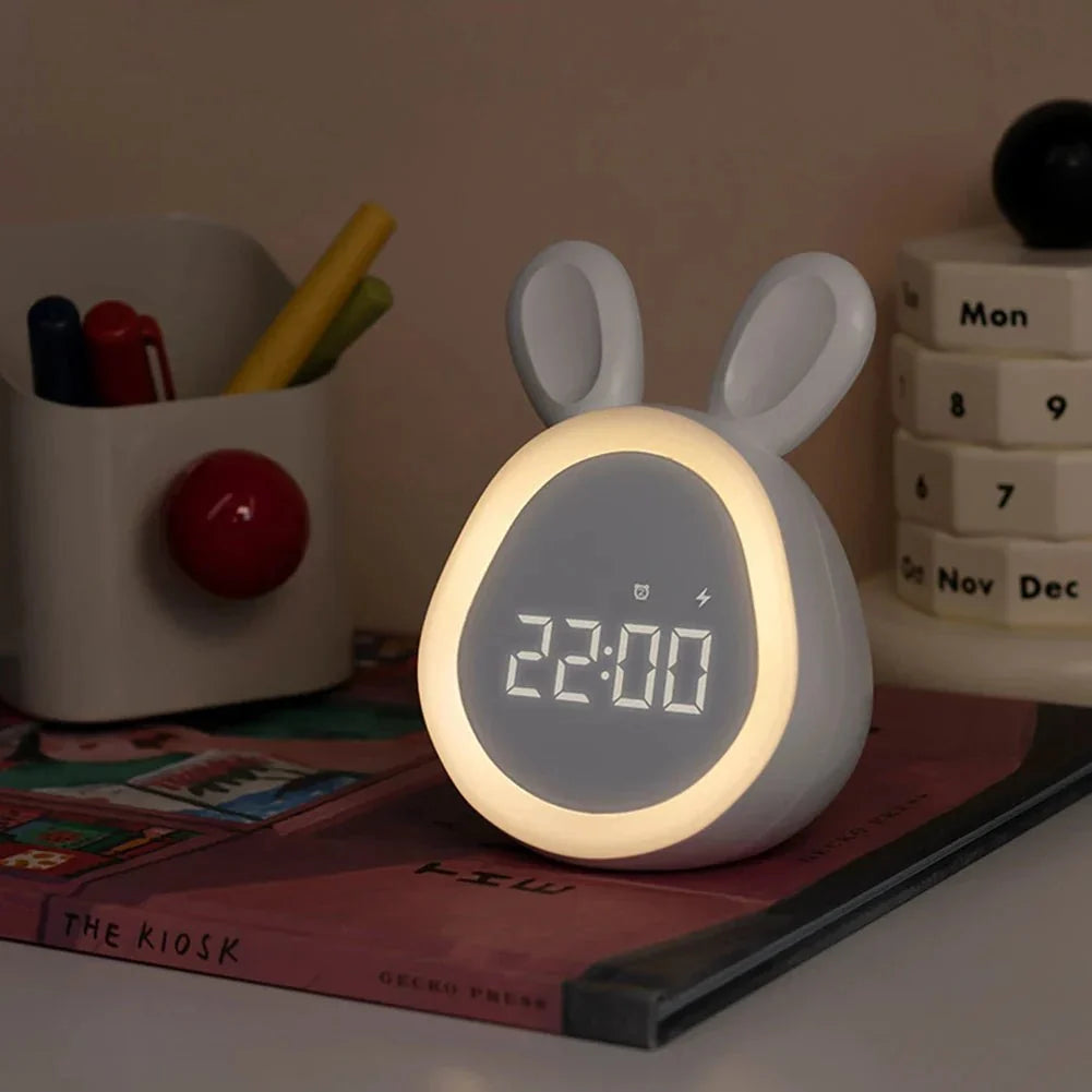Children's Alarm Clock Rabbit Night Light USB Rechargeable Stepless Dimming