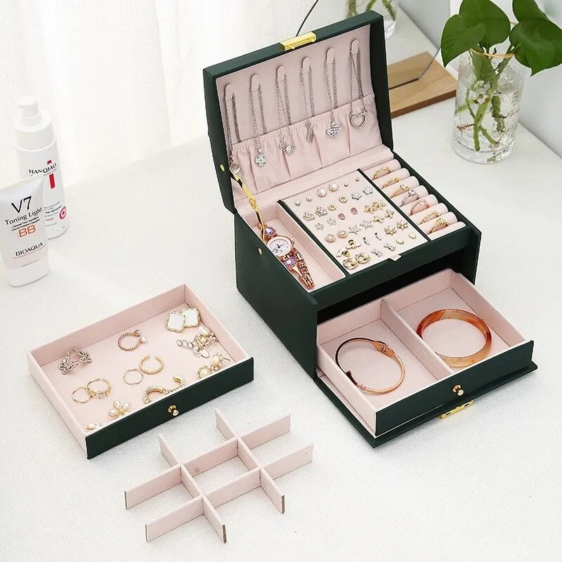 Jewellery Box 3-Drawer Velvet Lined & Vegan Leather