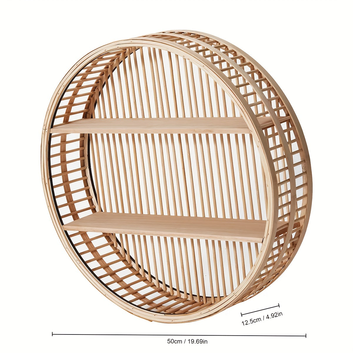 Handcrafted Floating Organizer - Round Bamboo Wall Shelf in Boho Style