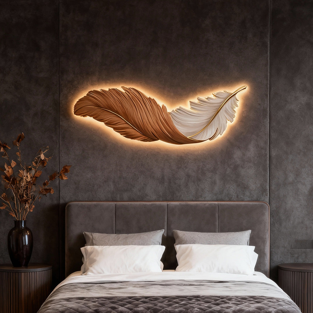 Feather-Pattern Metal Remote-Dimmable LED Wall Lamp