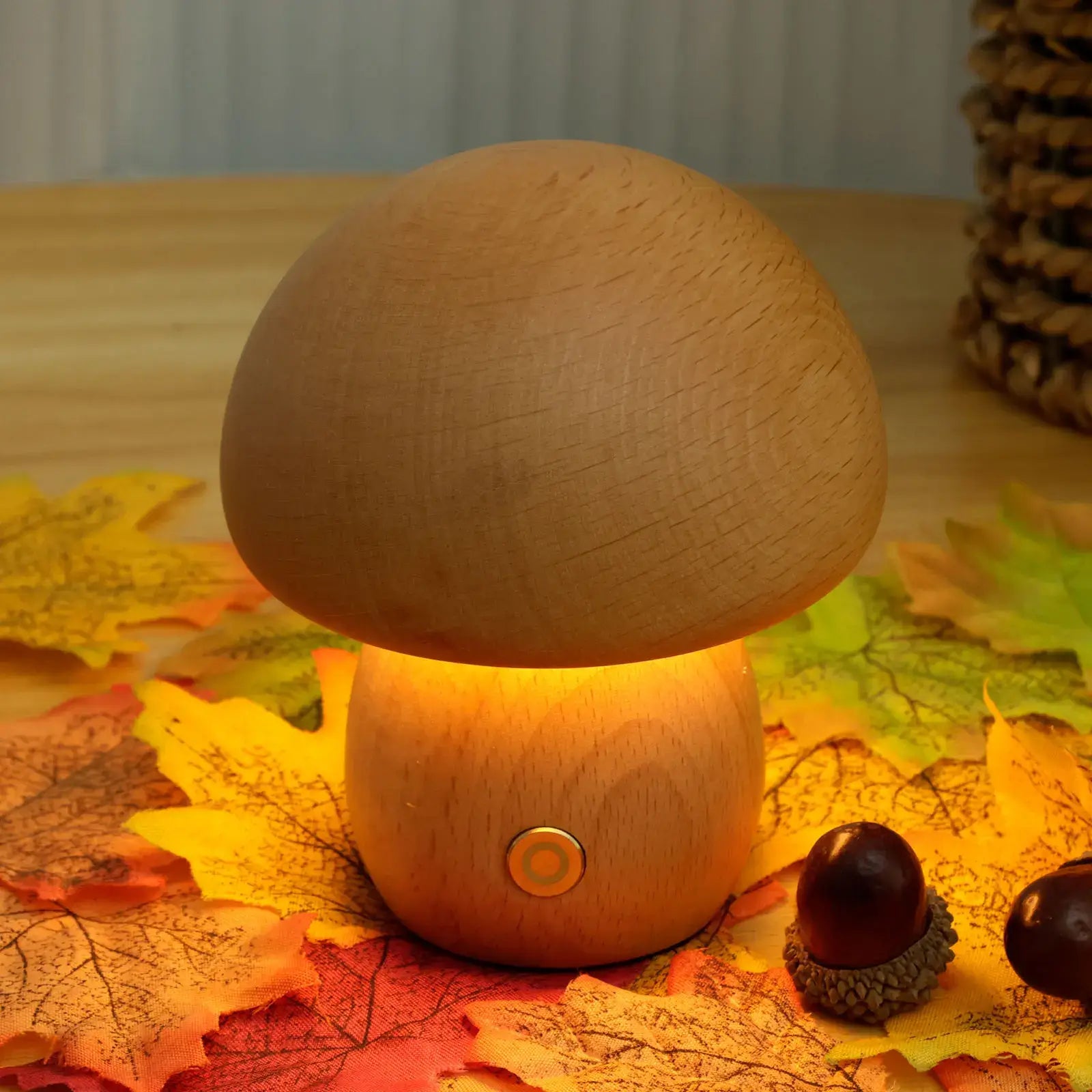 Rechargeable Night Light with Portobello Mushroom Design and Wooden Base