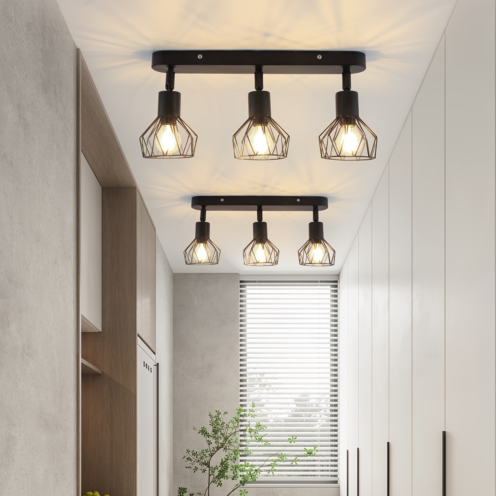 Industrial Black Metal Ceiling Spotlight with Three Lights