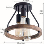 3-Light Semi-Flush Mount Ceiling Fixture with Industrial Wood Ring