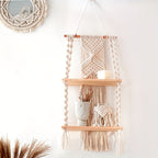 Hanging Storage Rack with Two Tiers – Bohemian Macrame Wall Shelf