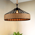Vintage Ceiling Lamp with Hemp Rope Pendant - Rustic Farmhouse Style