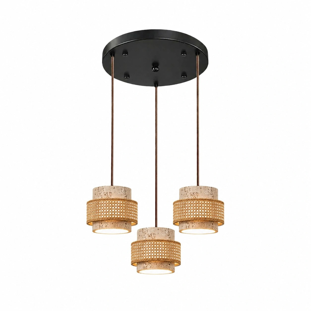 Travertine-Look Cylindrical Pendant Light (E27 Socket)