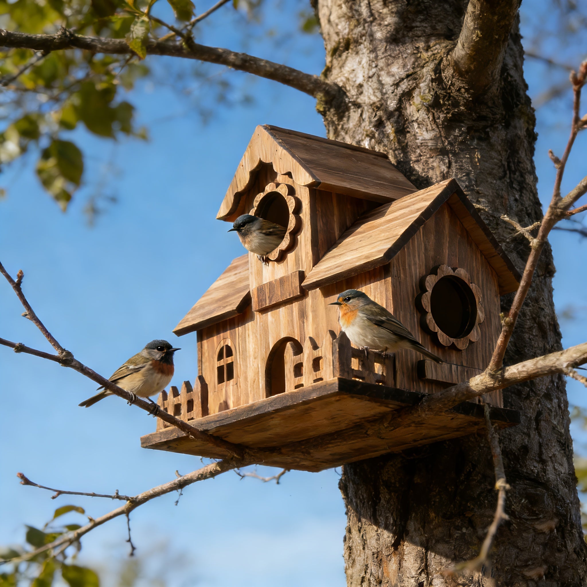 Multiple-Entrance Untreated Oak Birdhouse