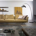 Arc Shaped Floor Lamp in Black Metal with Circular Base
