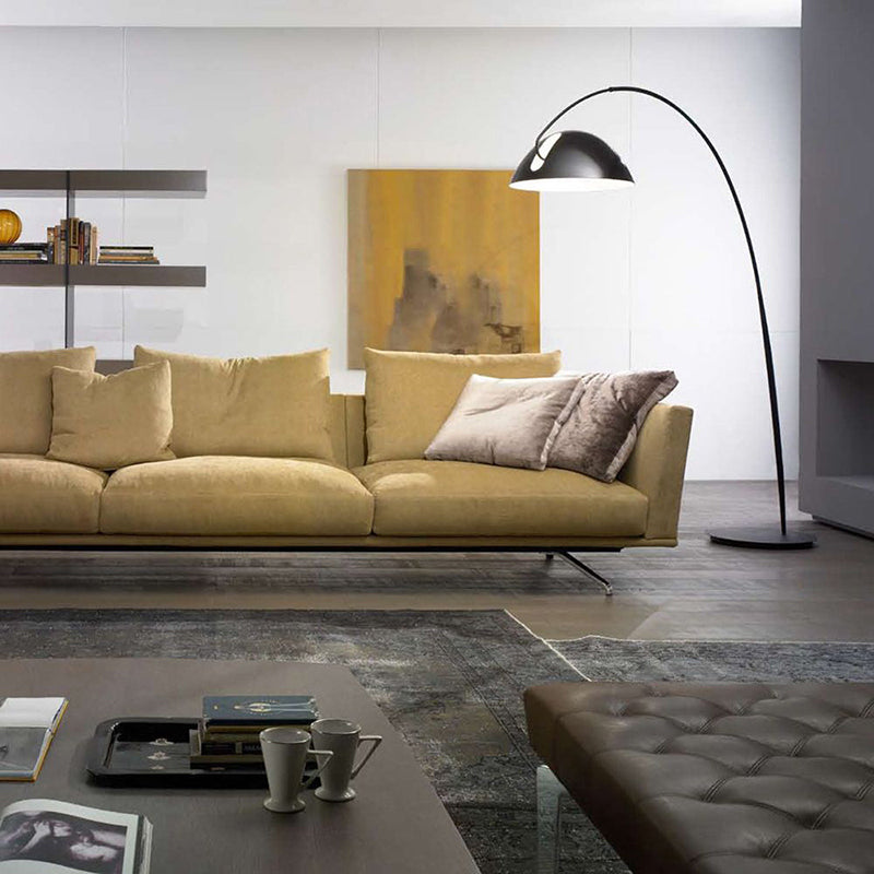 Arc Shaped Floor Lamp in Black Metal with Circular Base